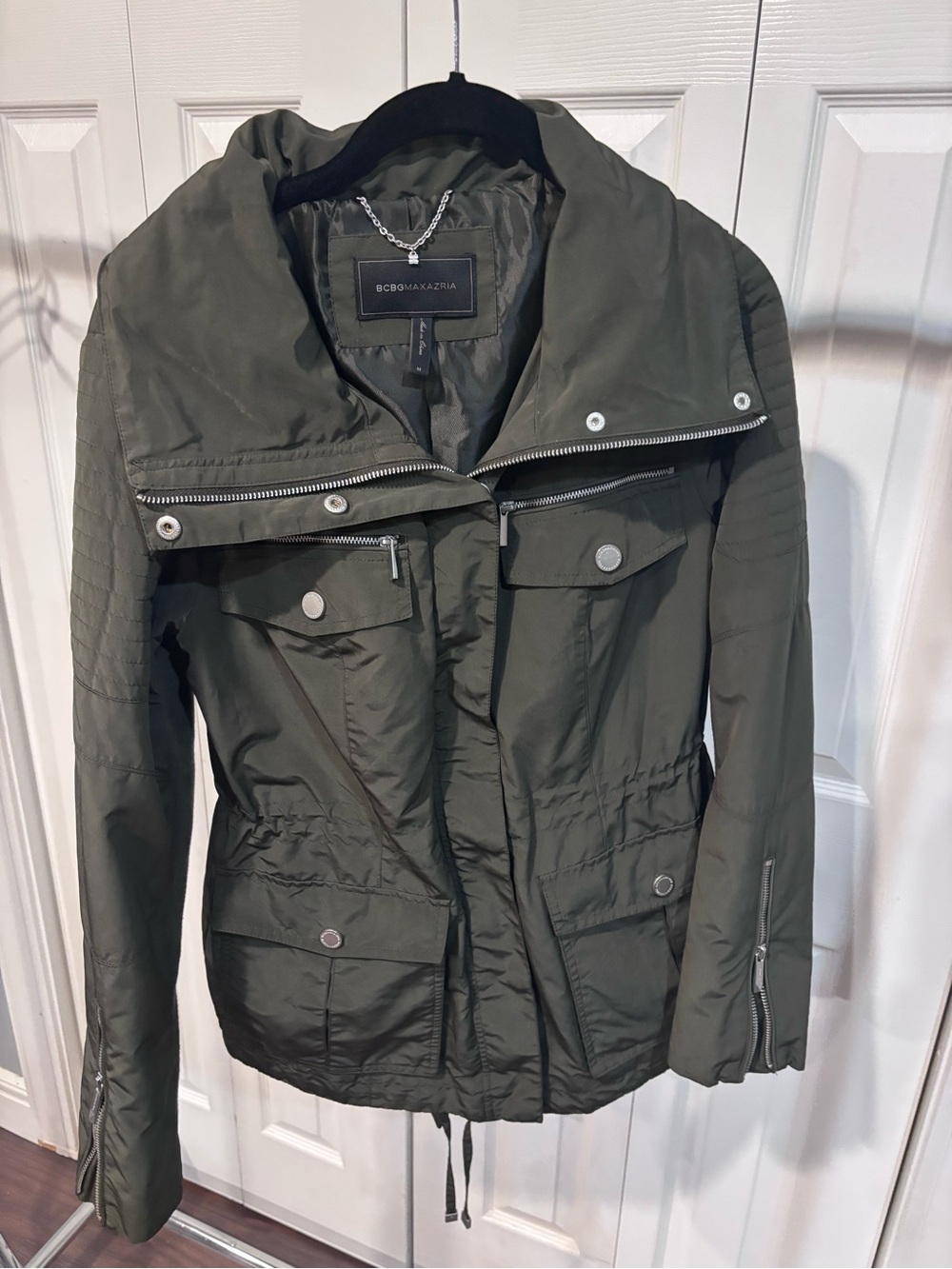 BCBGMaxAzria Olive Cinch Waist Utility Trench Jacket